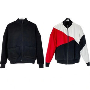 Alala Arcs Reversible Sherpa Bomber Jacket Womens Size XS Black Red White Retro